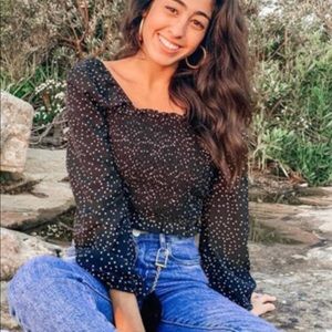 Polka Dot Smocked Lettuce Edge Crop Top